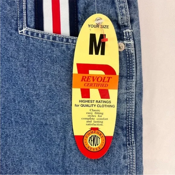 Deadstock Vintage Revolt Jeans Blue Denim Overalls with Stripe Accents - Picture 10 of 11